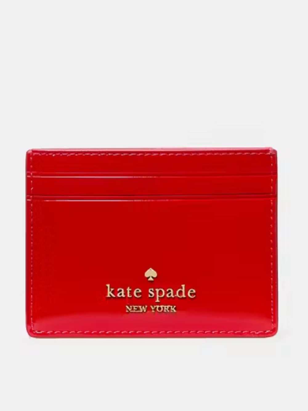 New! kate spade Red Patent Slim Card Holder with Gold Logo